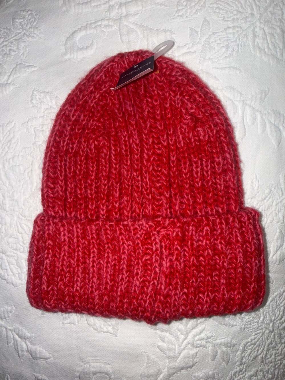 American Eagle Red Ribbed Knit Winter Beanie Hat